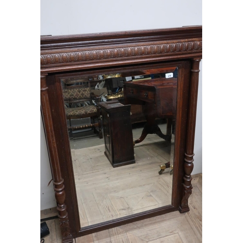 403 - Late Victorian oak rectangular over mantel mirror with bevelled edge mirror panel and fluted column ... 