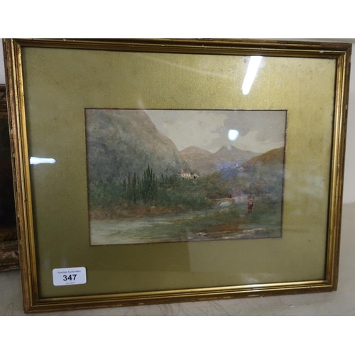 440 - Gilt framed and mounted watercolour of landscape scene 'Near Chiaseo' signed by Lowey and Lewis (40.... 