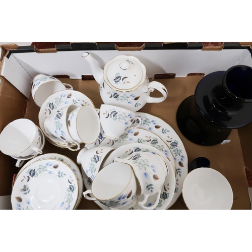 410 - Colclough bone china tea service and a Bristol blue decanter and eye bath