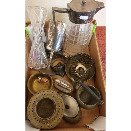 412 - Box of various silver plated and other metal ware