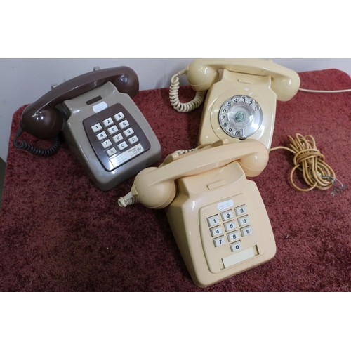 102 - Vintage EPO746 rotary dial phone in ivory and two vintage push button GPO telephones