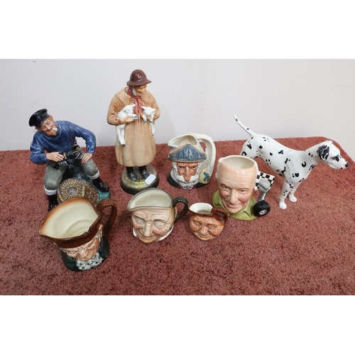 104 - Two Royal Doulton figures 'Lambing Time' No. HN1890 'The Lobster Man' No. HN2317, four Royal Doulton... 