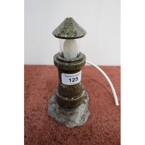 125 - Polished hard-stone night light in the form of a lighthouse