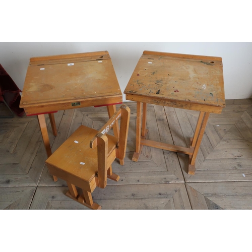 20 - Childs beech desk & chair and another beech childs desk (3)