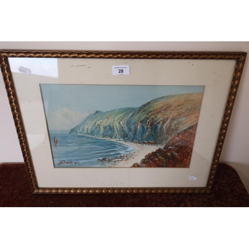 28 - Coastal landscape scene watercolour signed J Bate dated '43