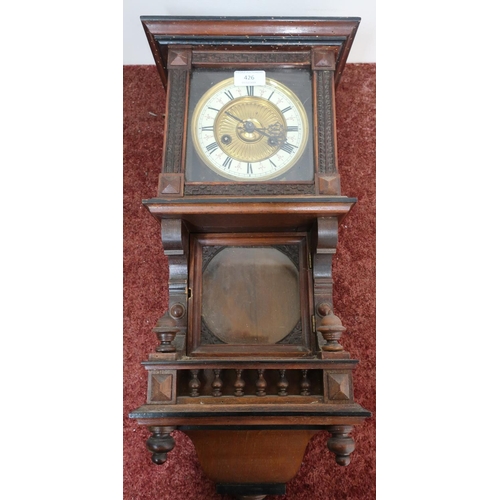 426 - Late 19th C continental walnut cased wall clock with striking movement