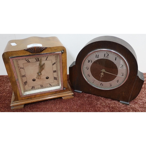 449 - Art Deco period walnut cased striking mantel clock, silver dial chromium plated bezel, movement stam... 