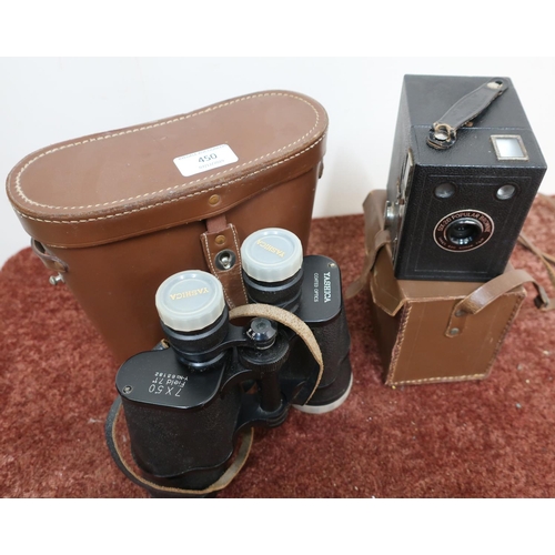 450 - Yashica 7x50 binocular in original leather case and a Kodak box camera