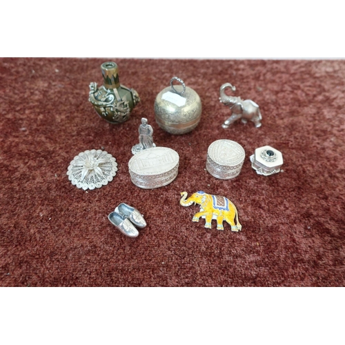 5 - Indian white metal brooch, Oriental style opium type bottle, Indian white metal trinket boxes, a Dut... 