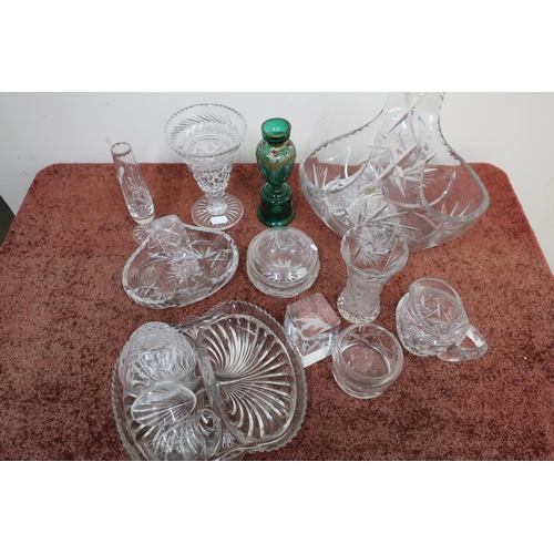 60 - Cut glass rose bowl, a cut glass trumpet design vase and a selection of other lead cut crystal