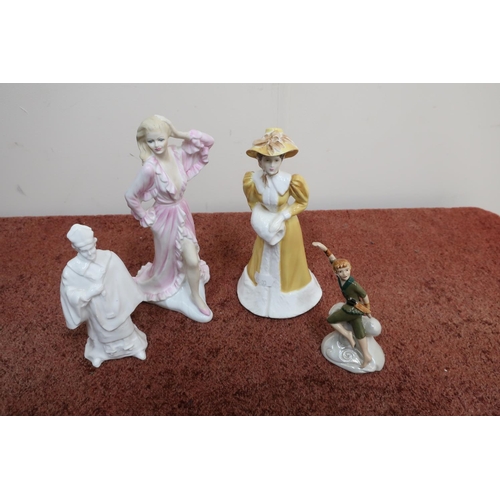 63 - Two Coalport figures, Ladies of Fashion 'Laura' and 'Marilyn' (A/F), a Royal Crown Derby figure and ... 