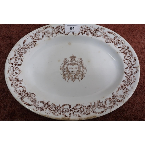 64 - Late Victorian oval printware dish 'Thornton Dale Jubilee 1887'