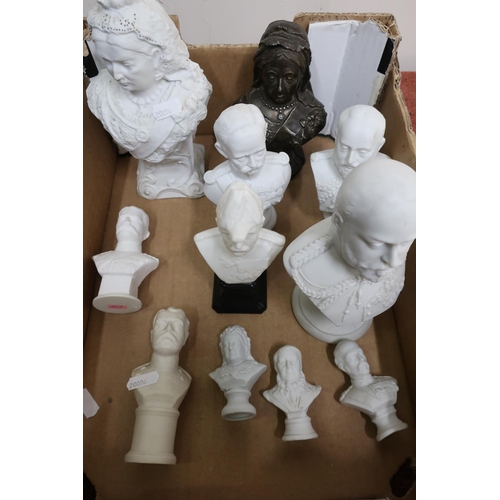 69 - Parian ware bust of Queen Victoria, a similar bust of King Edward VII and a selection of other busts