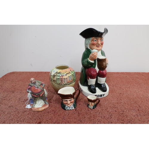 75 - Royal Doulton Toby jug 'Toby Ale', Royal Doulton Dickens-ware baluster vase, Royal Doulton figure 'F... 