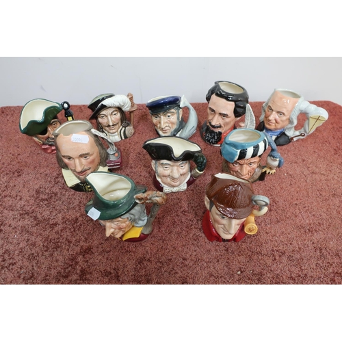 93 - Ten small Royal Doulton character jugs 'The Sleuth', 'The Falconer', 'Pied Piper', 'Mine Host', 'Ath... 