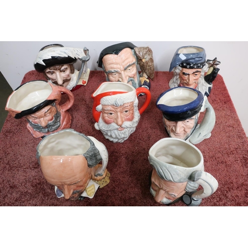 99 - Eight large Royal Doulton character jugs 'William Shakespeare', 'Santa Claus', 'Mark Twain', 'Merlin... 