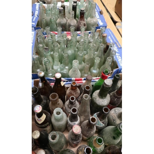 447 - C. Jordinson Skinner Street Stockton on Tees cordial bottle and a collection of other beer bottles w... 