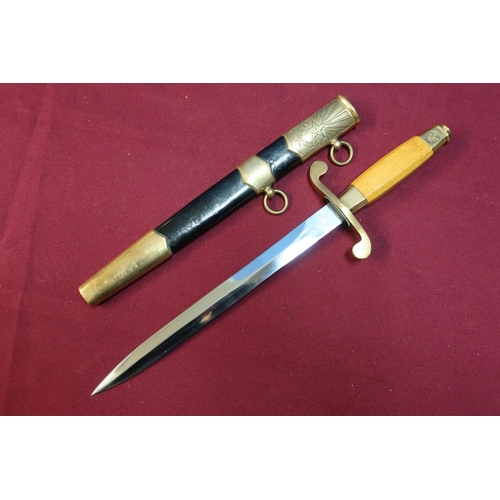 101 - Russian (USSR) army officers dagger with gilt mounts and ivorine grip, scabbard top mount bears hamm... 