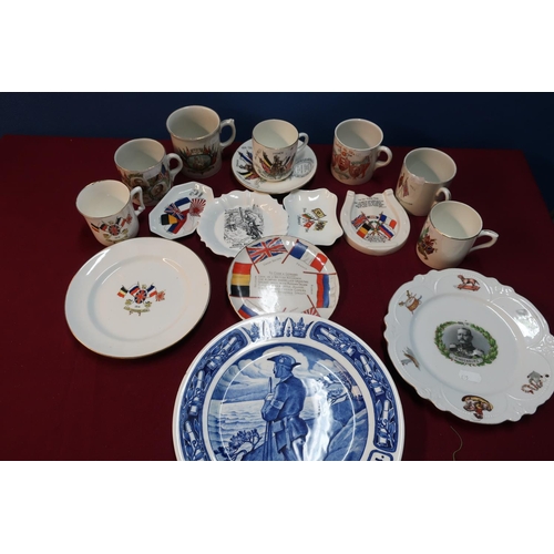 108 - Landstoremen 1914 commemorative plate, and a selection of other mostly WWI commemorative ceramics in... 