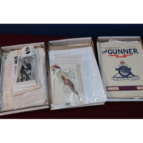 132 - Large selection of military ephemera including photographic prints, cuttings, regimental magazines e... 