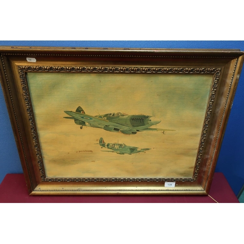139 - Gilt framed oil on canvas painting of Spitfires in flight