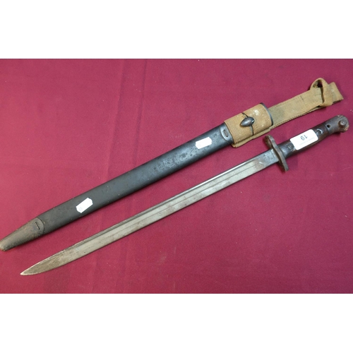 19 - British WWI Enfield bayonet with 17 inch blade marked 1907 Anderson complete with leather sheath and... 