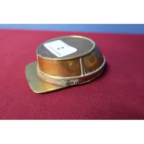 2 - Unusual French made copper snuff box in the form of a military style peaked cap (9cm x 7cm x 3cm)