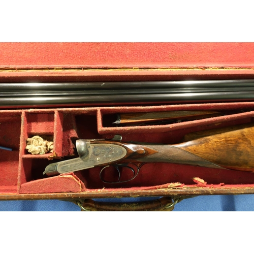 613 - Cased Boss & Co 12 bore side by side side-lock ejector shotgun with 28 inch barrels, choke 1/4 and 1... 