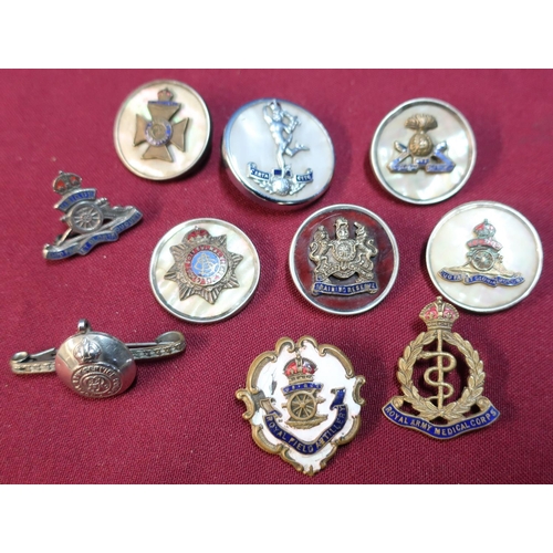 74 - A group of ten various sweetheart and regimental lapel and other brooches including Mother of Pearl,... 