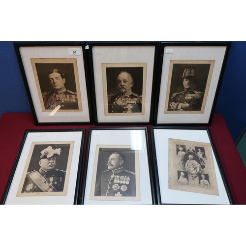 94 - Group of six framed & mounted photographic prints of WWI period military leaders including Rear Admi... 