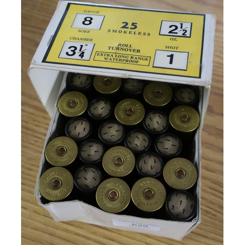 629 - Box of twenty four Remington Industrial 8 bore 3 1/4 inch shot 1 shotgun cartridges (shotgun certifi... 