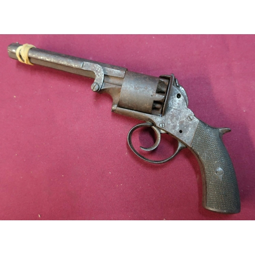142a - Adam's style double action percussion cap revolver with 4 3/4 inch octagonal barrel, the top engrave... 