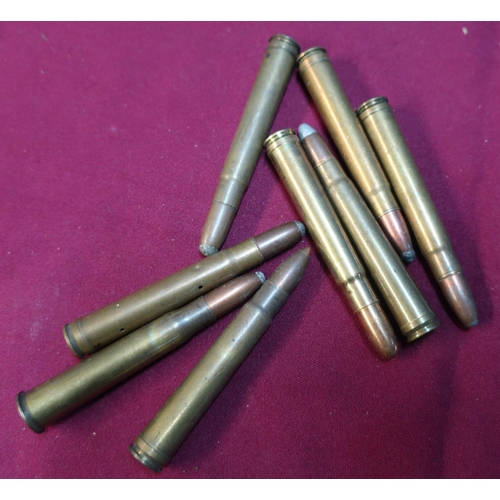 645 - Seven .375 Kynoch mag rifle rounds (1x inert rifle round) (section 1 certificate required)