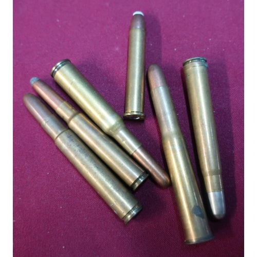 653 - 6 section 1 rifle rounds including .375 Holland & Holland mag, 1 x Rigby .350, Kynoch Nitro .33, Kyn... 