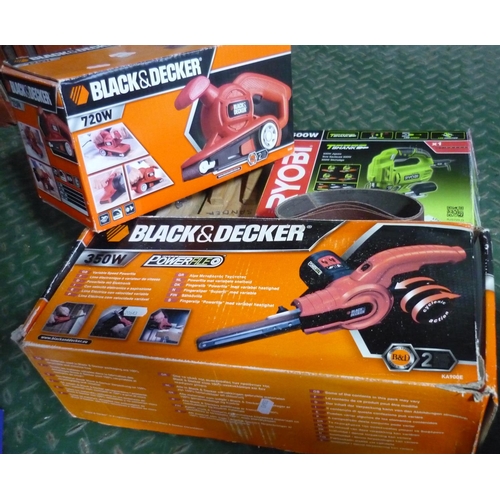 18 - 500W Ryobi T-shank boxed jigsaw, a Black & Decker 350W power file (boxed) and a Black & Decker 720W ... 