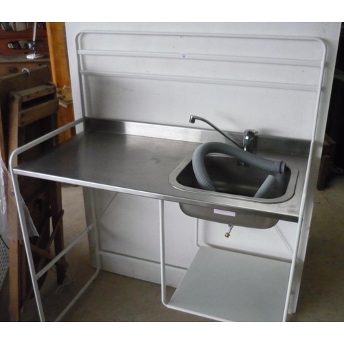 36 - Stainless steel sink with metal surrounds and shelf