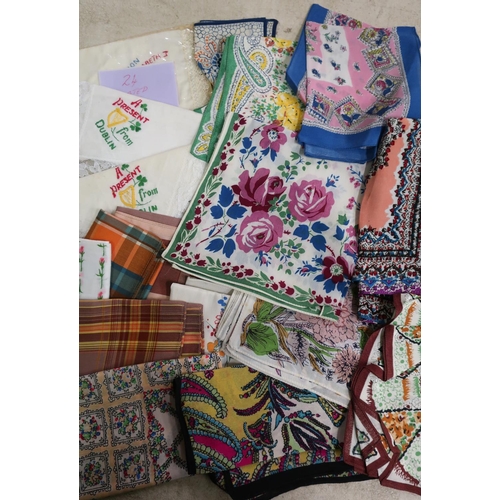 13 - Box containing approximately twenty four various assorted silk and other embroidered handkerchiefs