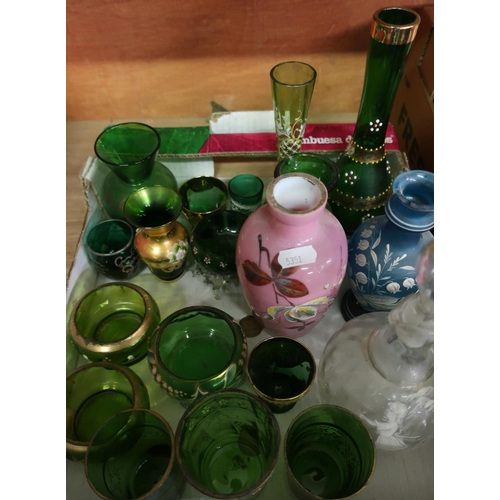 17 - Selection of late Victorian and later glassware in one box including Mary Gregory style jug with dec... 