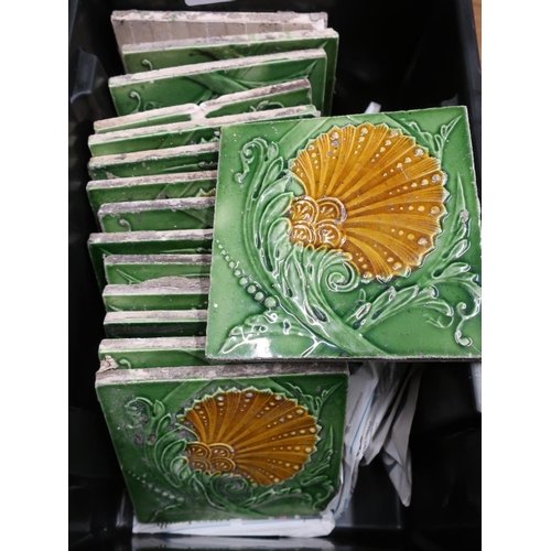 40 - Fifteen assorted 19th/20th C green glaze floral pattern ceramic wall tiles