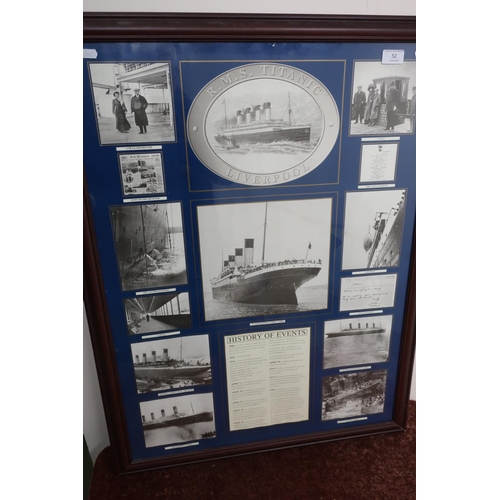 52 - Framed montage of photographs complete with descriptions relating to the RMS Titanic Liverpool