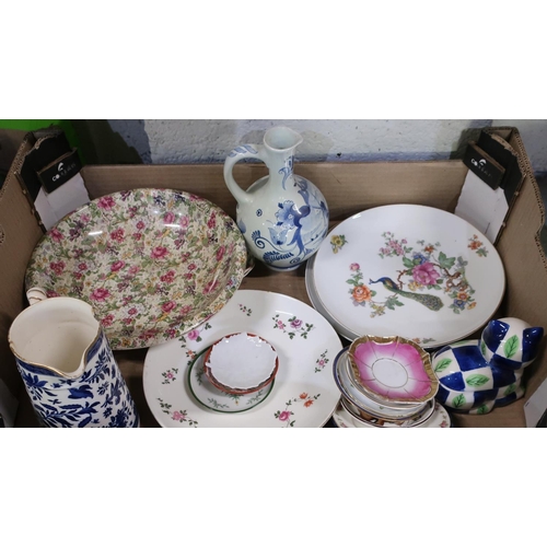 99 - Johnsons Brothers part dinner service, various decorative ceramics and other items including Delft w... 