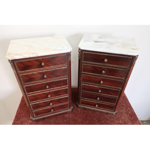 79 - Pair of miniature marble topped chests of six short drawers with gilded metal mounts (27.5cm x 18.5c... 