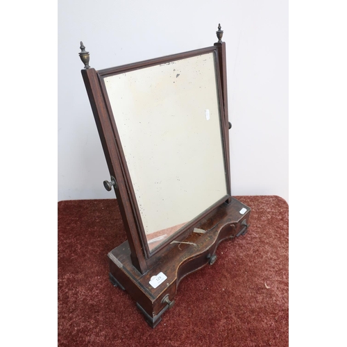 90 - Early 19th C mahogany serpentine front free standing dressing table mirror on raised supports, with ... 