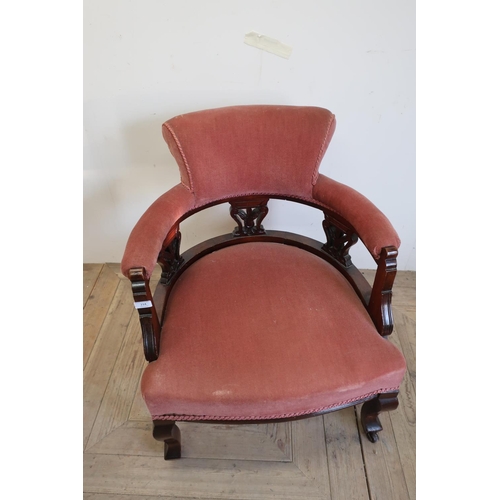 158 - 19th/20th C mahogany framed tub chair with upholstered seat, back and arms