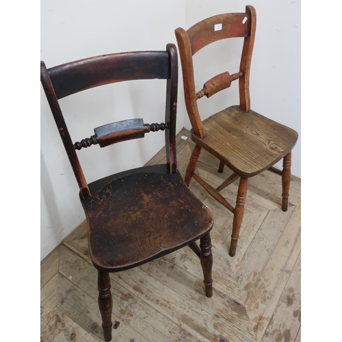 54 - Two 19th C elm country style chairs on turned supports with H shaped under stretchers