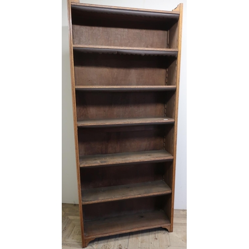 60 - Oak five tier adjustable height open bookcase (92cm x 26cm x 214cm)