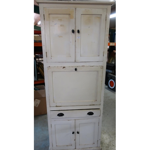 63 - Early - mid 20th C painted kitchen combination cabinet with two upper panel doors above fall front, ... 