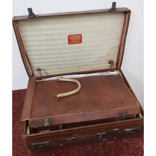 72 - Vintage leather suitcase and two other similar vintage suitcases (3)