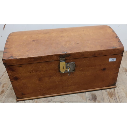 98 - Small Victorian pine dome top box (61cm x 38cm x 33cm)