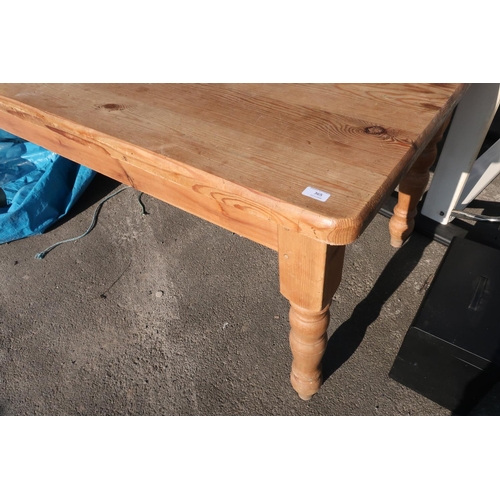 222 - Rectangular pine farmhouse style kitchen table on turned supports (90cm x 184cm x 80cm)